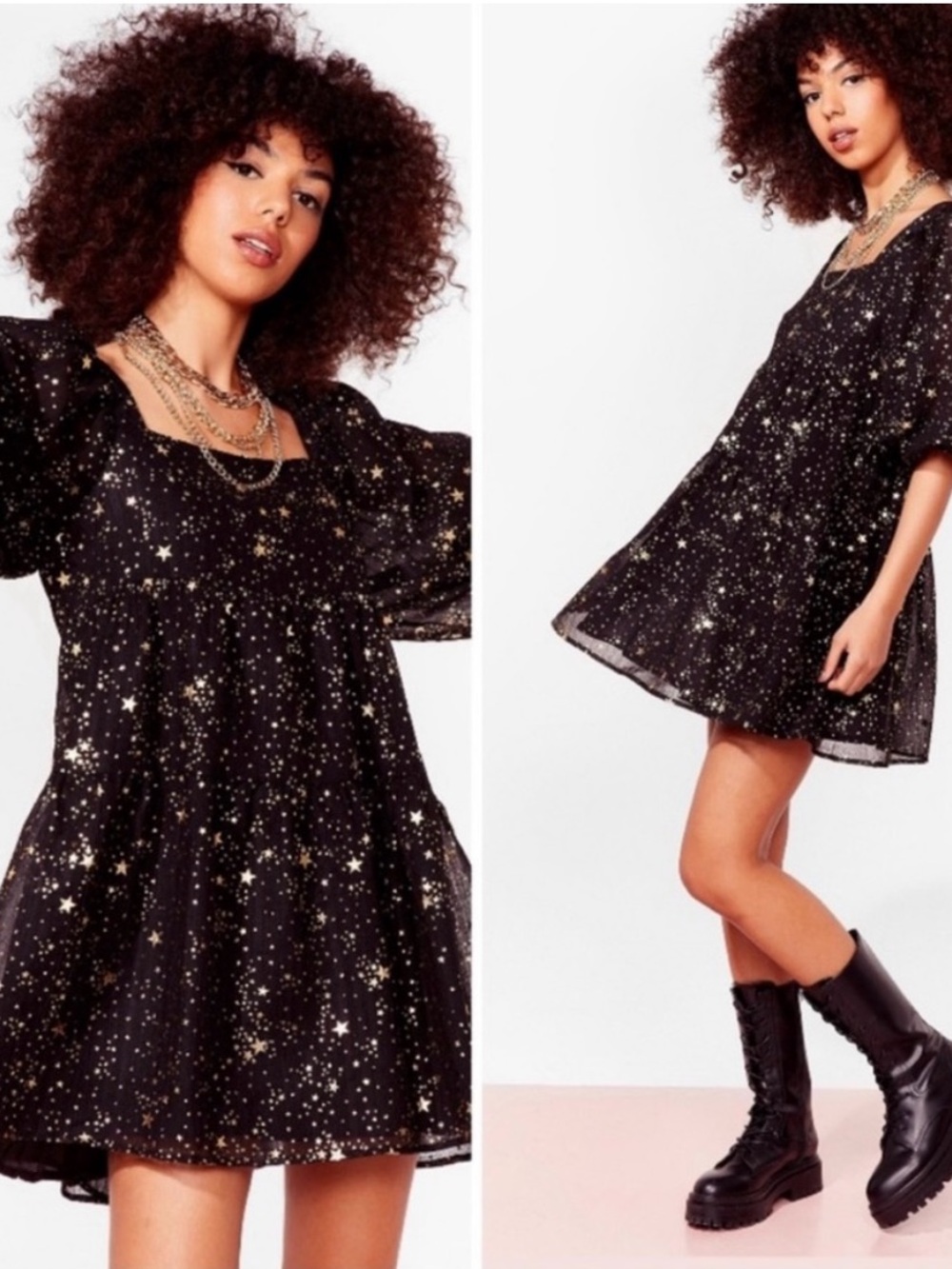 Nasty Gal Black Star-Print Mini Dress